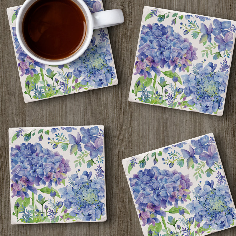 Beautiful Hydrangea 4-Pack Tumbled Tile Stone Coasters