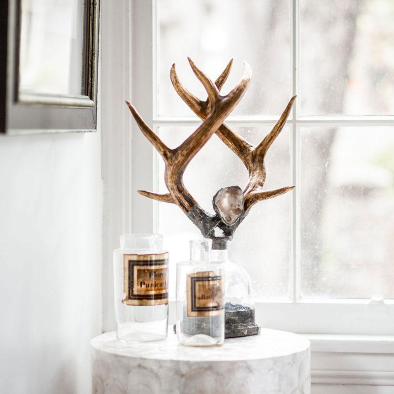 Bouteille décorative en bois Antler, Or / transparent / brun