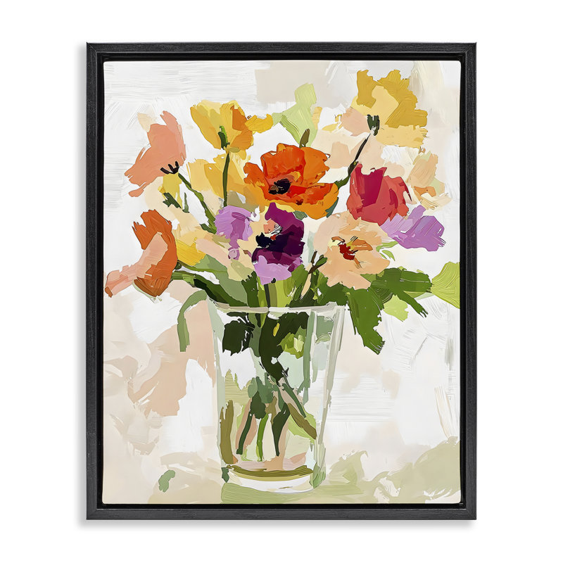 Bold Springy Blooms Floating Frame, design by Riley B, 21" H x 17" W, Jet Black Floater Frame