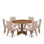 L'ensemble de table de cuisine 7 pièces comprend une table de salle à manger à piédestal et 6 chaises de salle à manger en tissu de lin brun clair capitonné - noyer antique-553862720-553437100