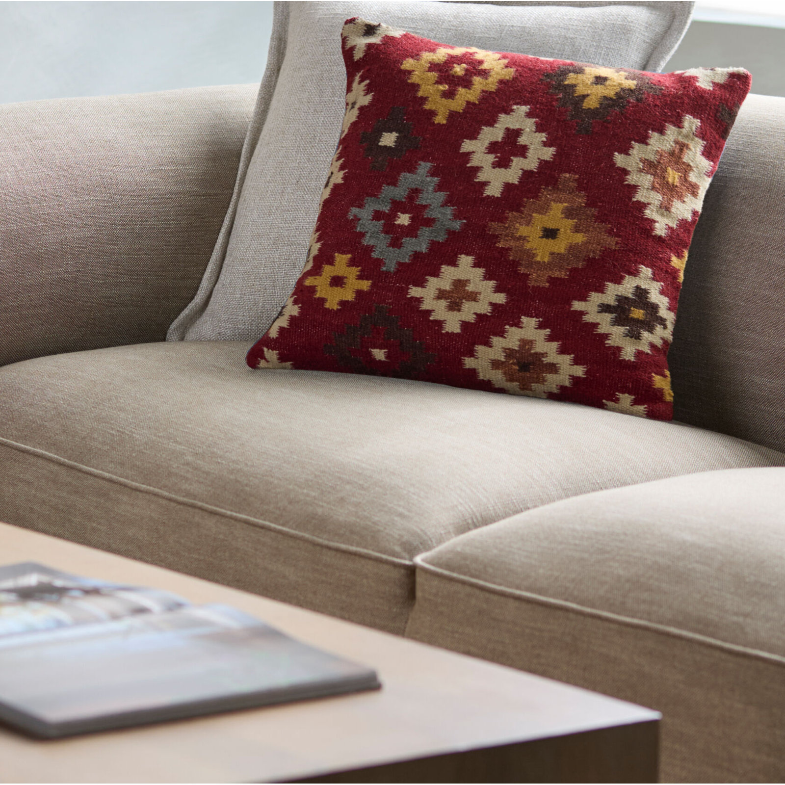 Nicolette Throw Pillow, Red Ikat, Polyester, 18"H x 18"W