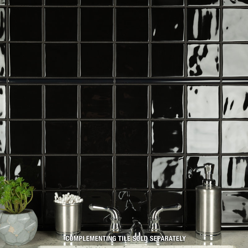 Twist 4" x 4" Ceramic Grid Mosaic Tile, Black Olive