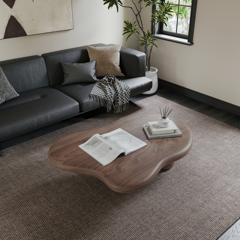Modern Cloud-Shaped Walnut Coffee Table, 48.4 Inch, for Living Room or Home Office, Walnut