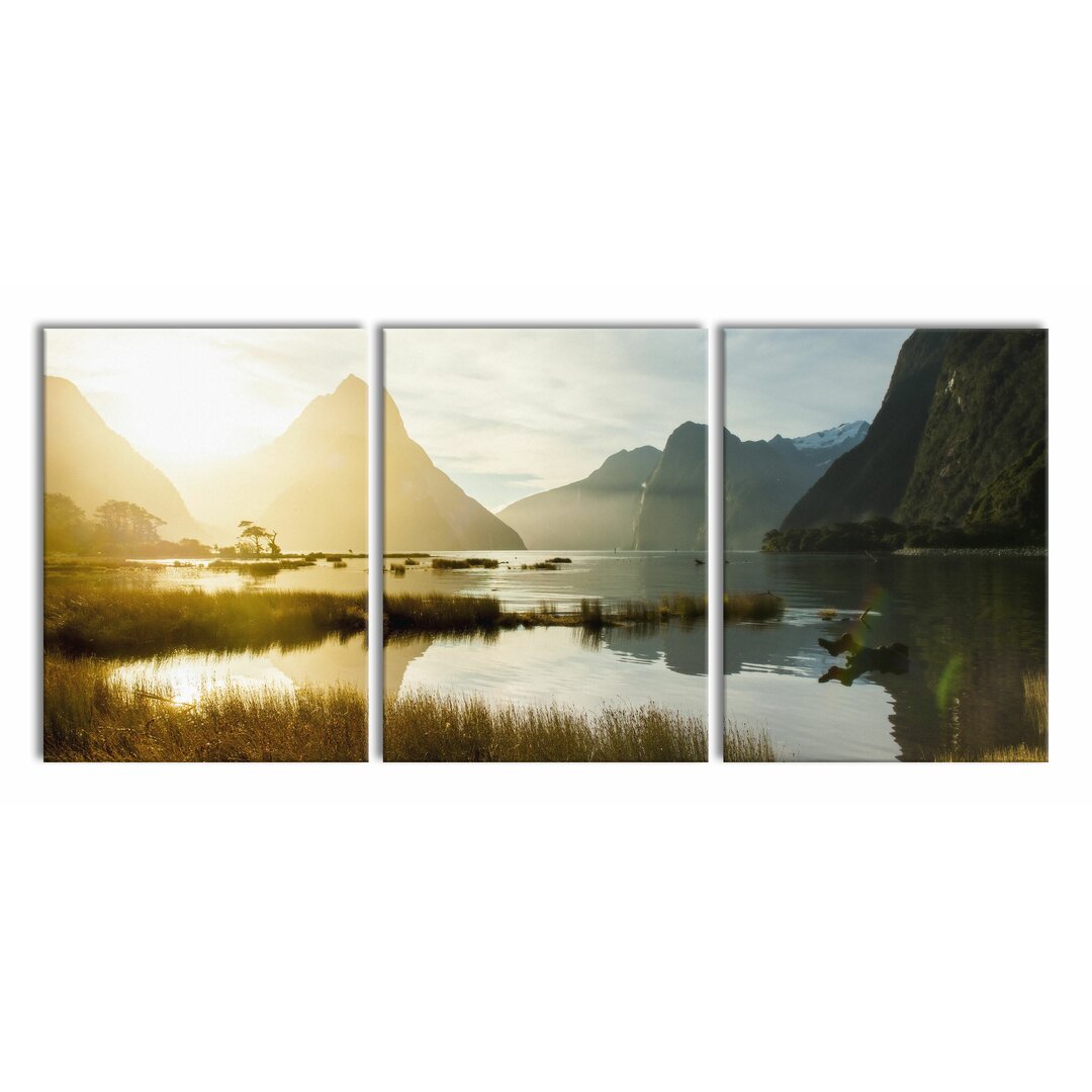 Milford Sound, Neuseeland - Fotodruck auf Leinwand mit 3 Teilen