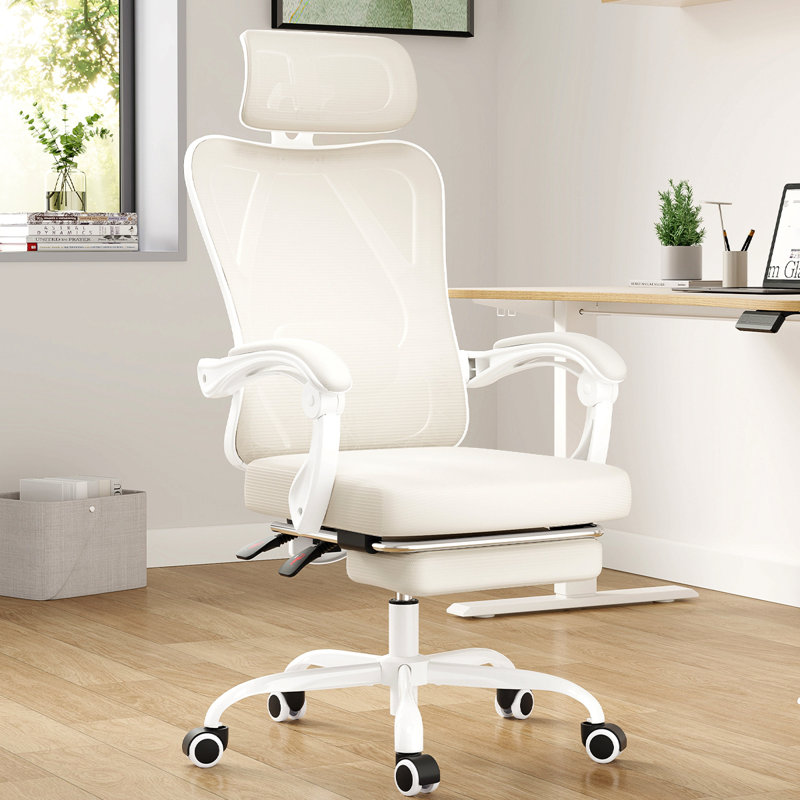 Chaise de bureau ergonomique avec repose-pieds, chaise de bureau en filet avec appui-tête, chaise d'ordinateur à haut dossier avec support lombaire réglable pour bureau à domicile