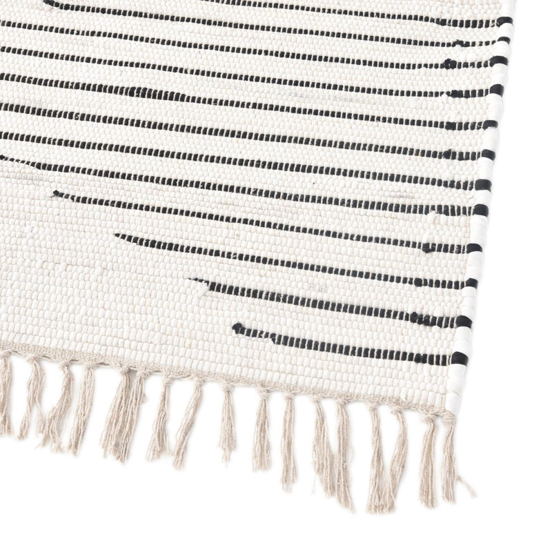 Tapis vert en coton tissé à plat à la main à motif géométrique Albertas, Carré 10 pi