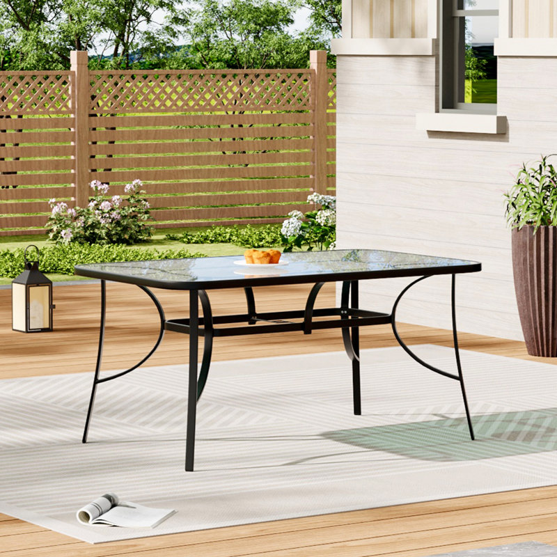 Courchevel Rectangular Metal Outdoor Dining Table With Umbrella Hole , 120cm cm W cm D, 72cm H x 150cm W x 90cm L, Black