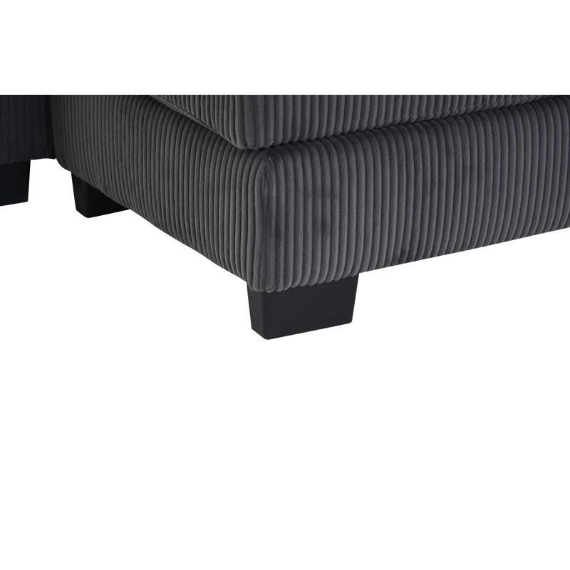 Canapé modulaire moderne en U modulaire à 6 places avec 1 repose-pieds et 3 coussins décoratifs, Velours côtelé gris