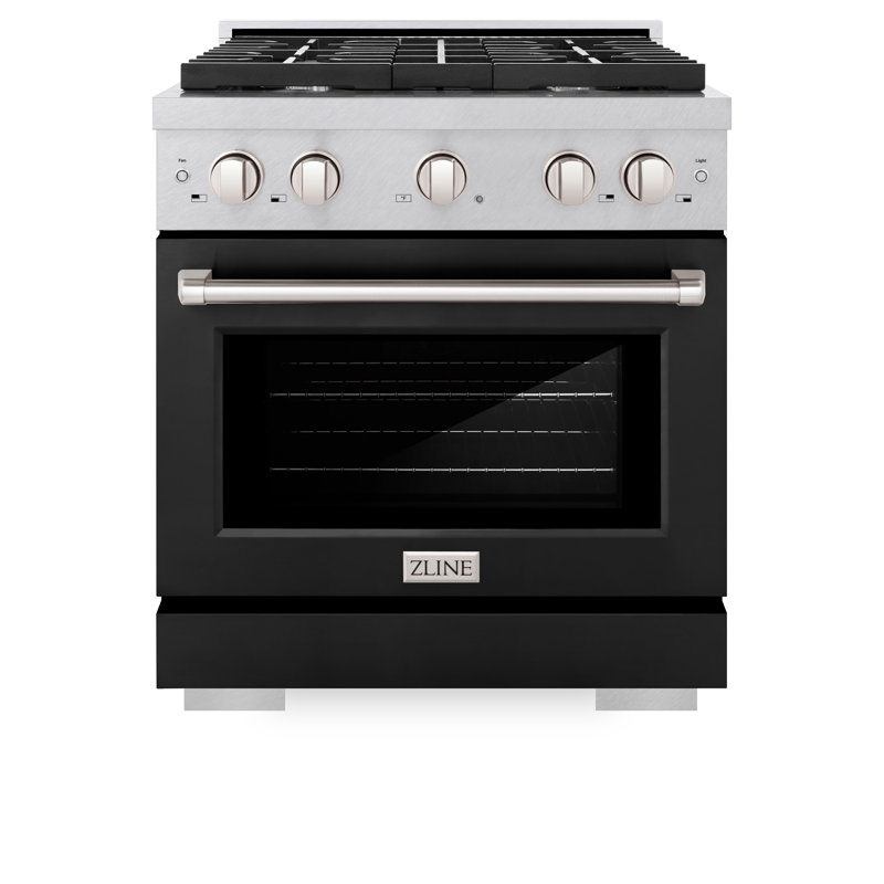 ZLINE 30 in. 4.2 cu. ft. Paramount Gas Range with 4 Burner Cooktop and Convection Gas Oven in Satin Stainless Steel, Black