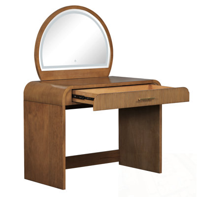 Makeup Vanity Table with Touch Screen Lighted Mirror and Drawer by George Oliver