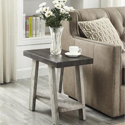Table d'appoint en bois multicolore gris et noyer patiné