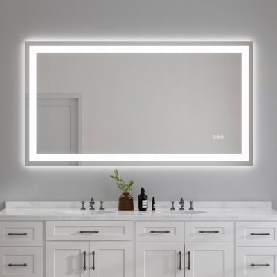 Miroir 55x30 "sans cadre écologique avec deux bandes de lumière DEL avant et arrière