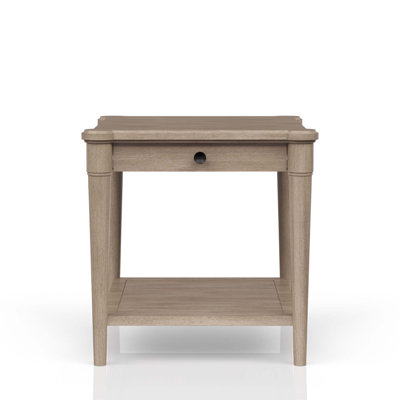 Table de bout au fini sable avec tiroir de rangement, parfaite pour organiser et rehausser tout espace de vie.