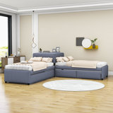 Lampart Twin Size L-Shaped Upholstered Platform Bed with Trundle and Two Drawers
