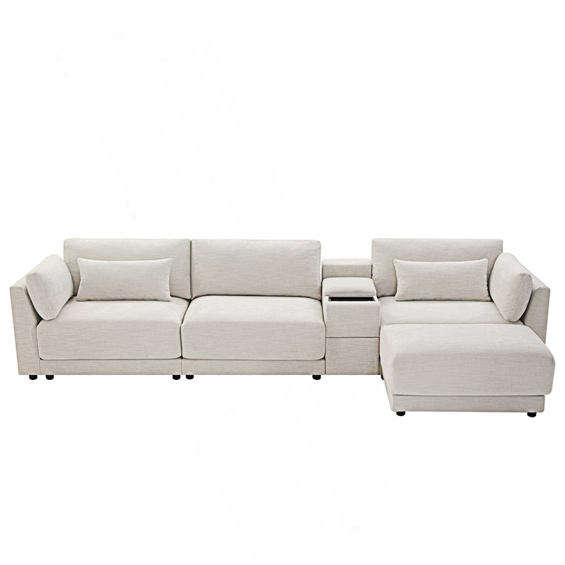 Modular Sectional Sofa With Storage Console And Movable Ottoman
