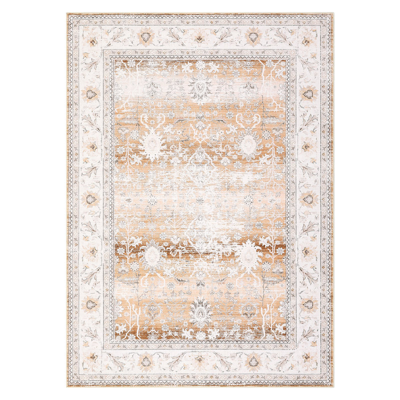 Modern Floral Machine Washable Rug for Living Room Stain Resistant Ultra Soft Low Pile Floor Cover Foldable Lightweight Non Slip Carpet for Bedroom, Dining Room
