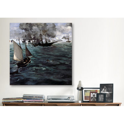 Reproduction d'art sur toile tendue, "La Bataille de l'USS Kearsarge et du Css Alabama" par Edward Manet