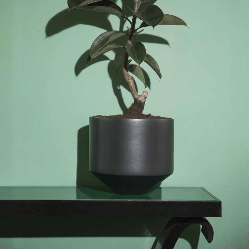Handmade Ceramic Planter, 12.6" H x 15" W x 15" D, Black