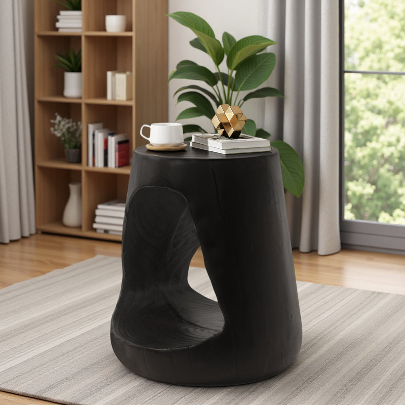 Table d'appoint creuse, texture semblable au bois, Noir