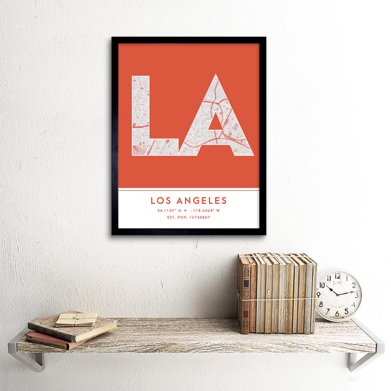 Los Angeles City Map Los Angeles Orange by Wee Blue Coo - Single Picture Frame Typography
