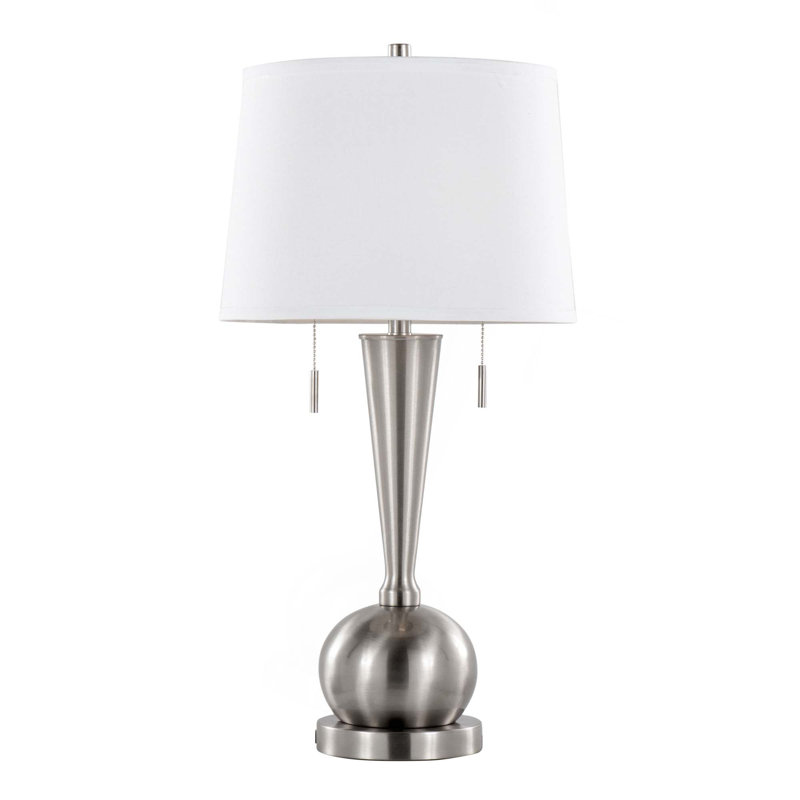 Jules 30.25" Contemporary Metal Table Lamp In Brushed Nickel With White Linen Shade And Built-In Usb Port From Grandview Gallery - Set Of 2