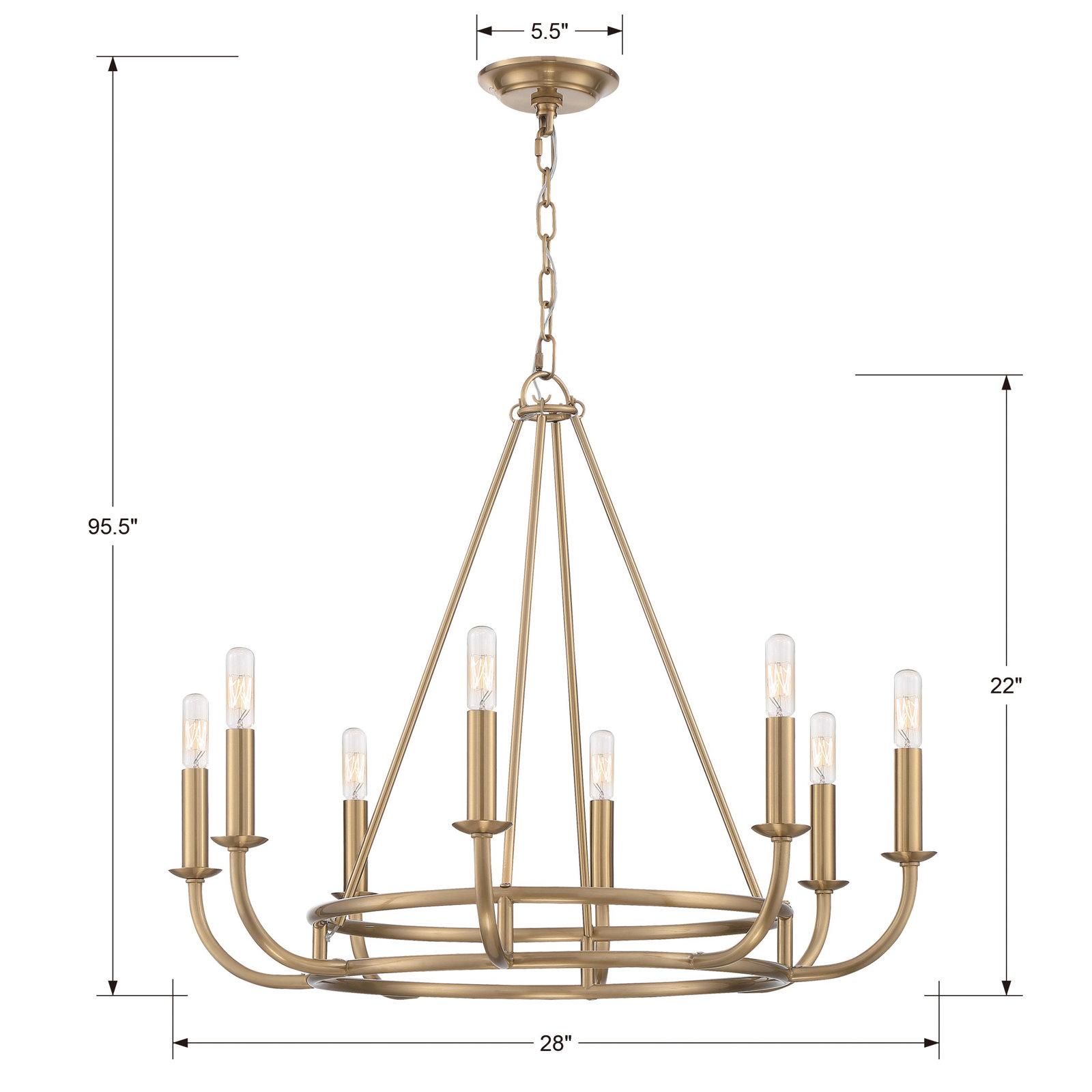Akir 8 - Light Metal Dimmable Chandelier, Gold