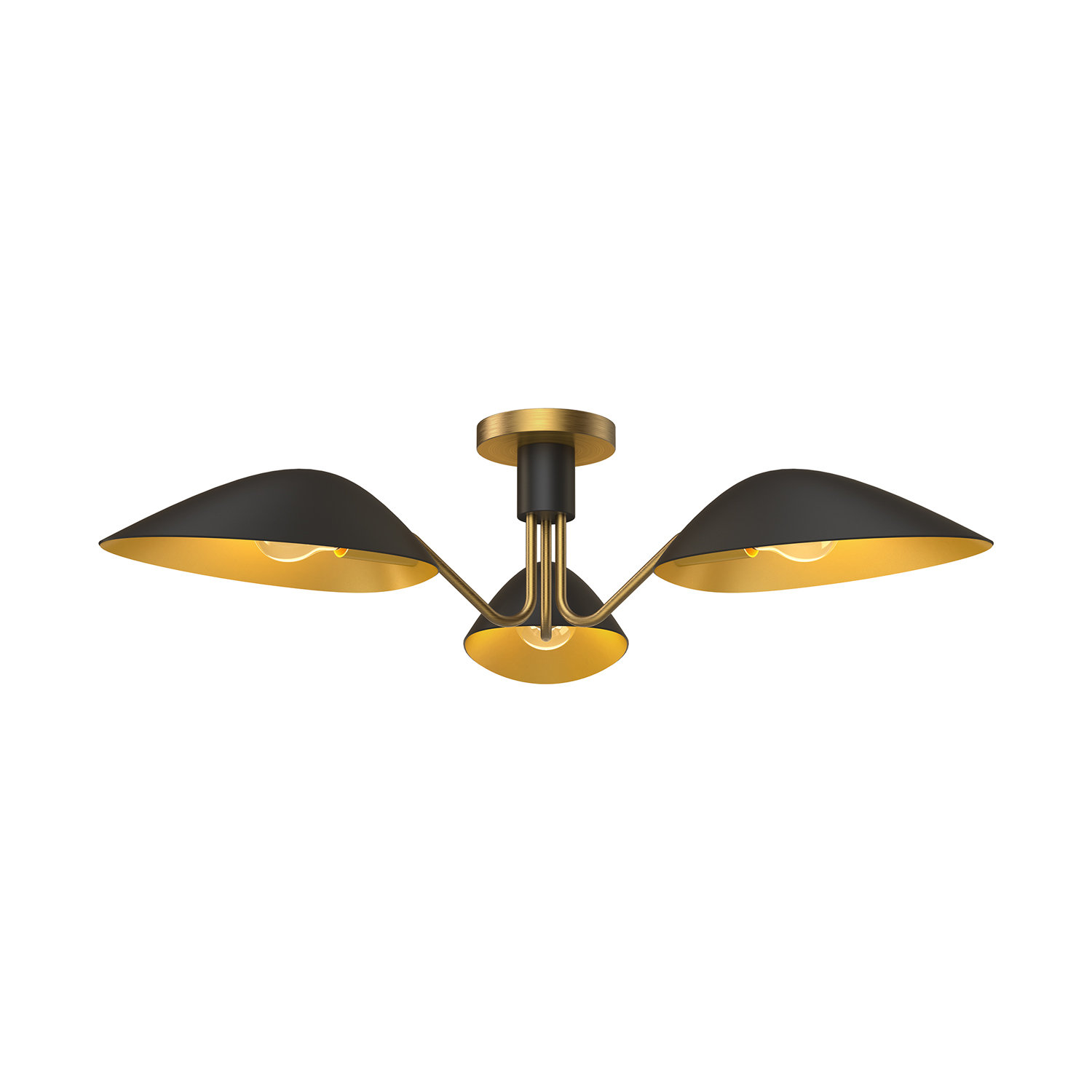 Raelle 3 Light Semi Flush Mount, Matte Black/Aged Gold
