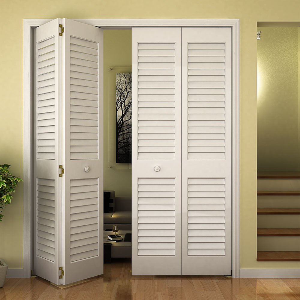 Frameport Louvered Manufactured Wood Finish Plantation Bi-Fold Doors ...