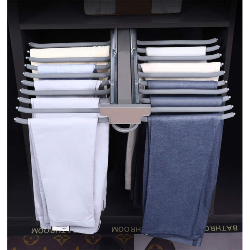 Maxhold Dual-Row Pull-Out Pants Rack, Grey
