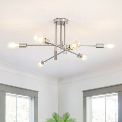 Plafonnier semi-encastré linéaire moderne à 6 lumières de style lustre spoutnik 27,56 po Eiren