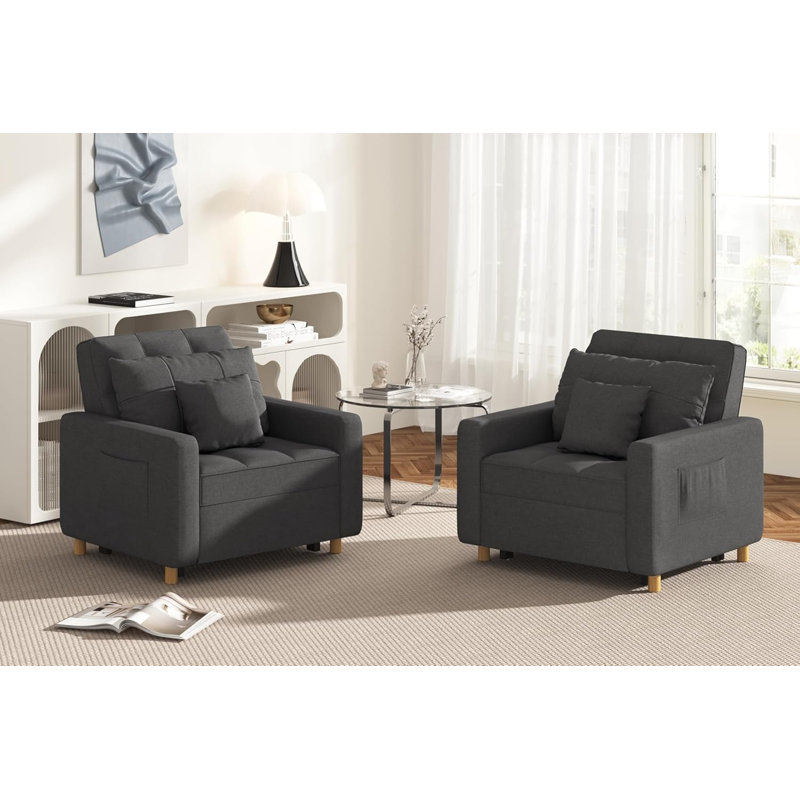 Emma-Leigh 1 Seater Fabric Accent Chairs Bed, Charcoal Grey Linen