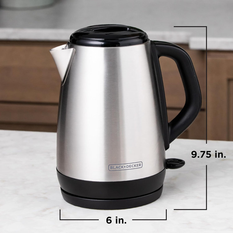 Bouilloire électrique sans fil de 1,7 litre Black + Decker, Ke1700SD, ébullition rapide, arrêt automatique, acier inoxydable