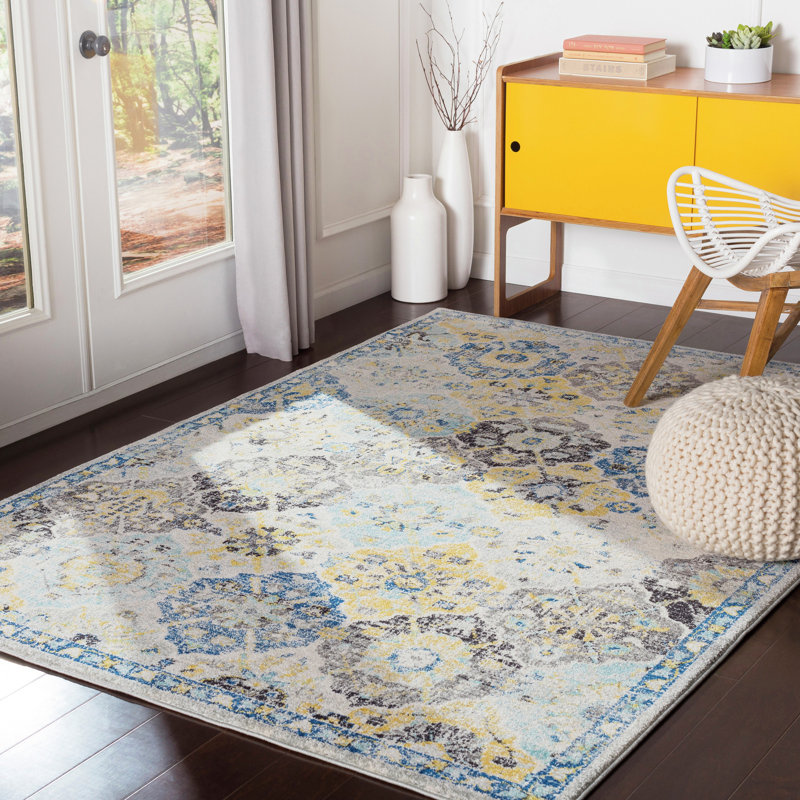 Hillsby Blue/Mustard/Grey Rug, Rectangle 119 x 170cm