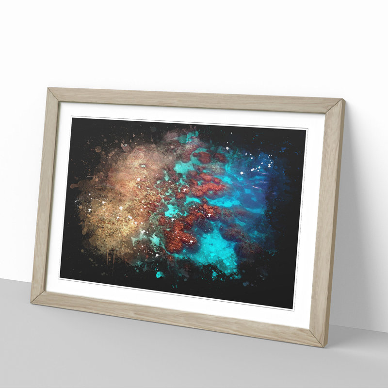 The Great Barrier Reef Coral Paint Splash - Picture Frame Graphic Art, Oak Framed, 48cm H x 65cm W x 2cm D