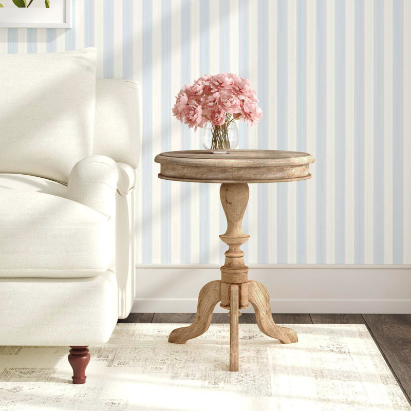 Hannelore Solid Wood Pedestal End Table, Beige