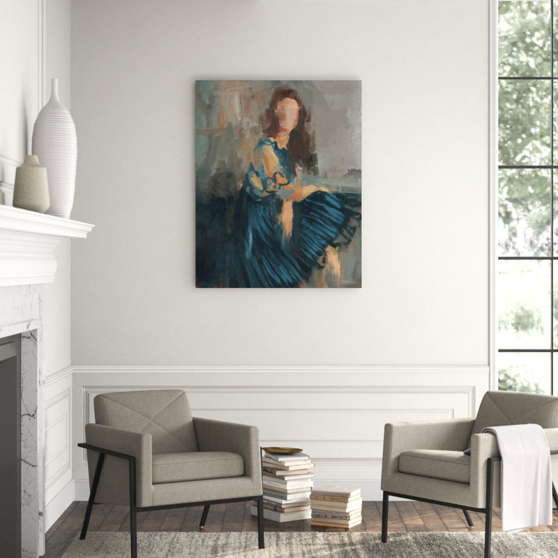 Lady In Turquoise Painting by Fern Cassidy, 38" H x 30" W x 1.5" D, Image Brush Gel