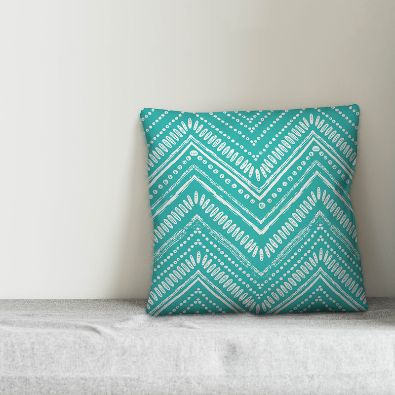 Coussin extérieur circulaire, Polyester / Bourre en polyester, 20 po x 20 po, Blanc cassé / turquoise pâle