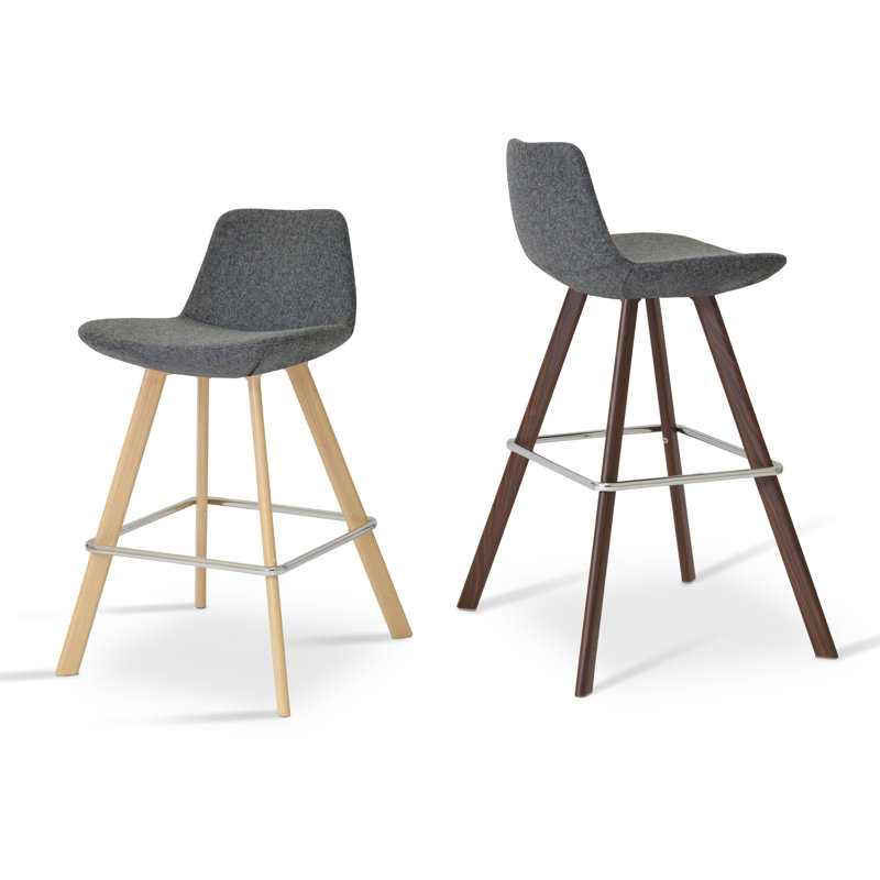 Pera Bar & Counter Stool, Ash Wood Natural, Bone Faux Leather, Counter Stool (24" Seat Height)
