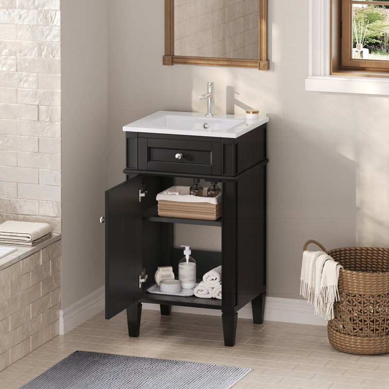 Meuble-lavabo 18 po avec lavabo en céramique, Noir