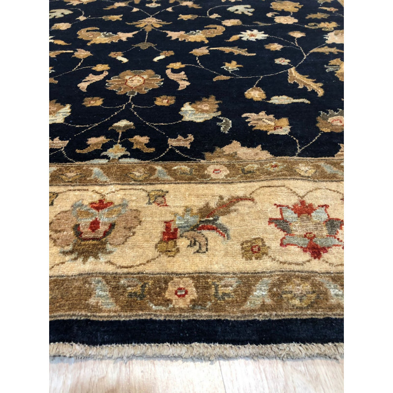 7x8 Blue Hand-Knotted Wool Floral Symmetry Classic Traditional Modern Contemporary Carpet Rug