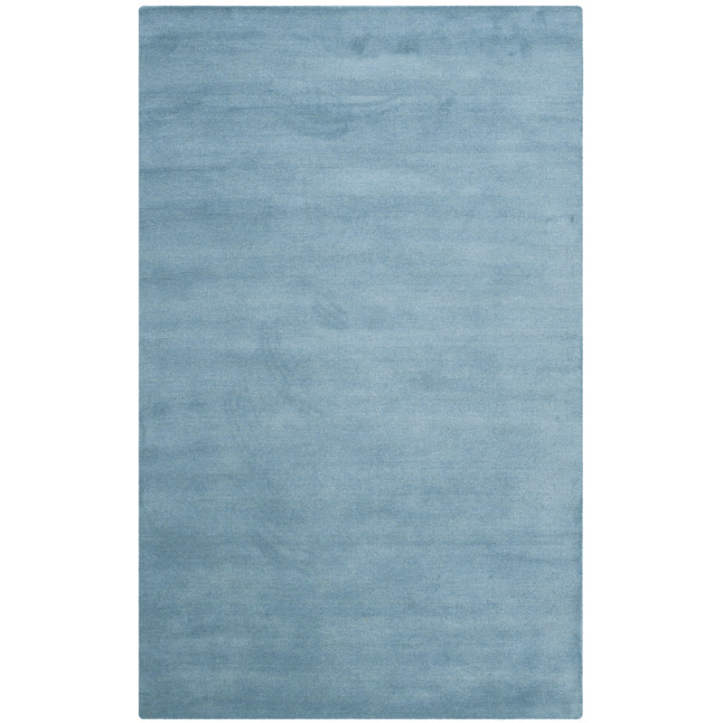 Tapis bleu en laine tissé à plat à la main Moreau, Rectangle 2 pi x 3 pi