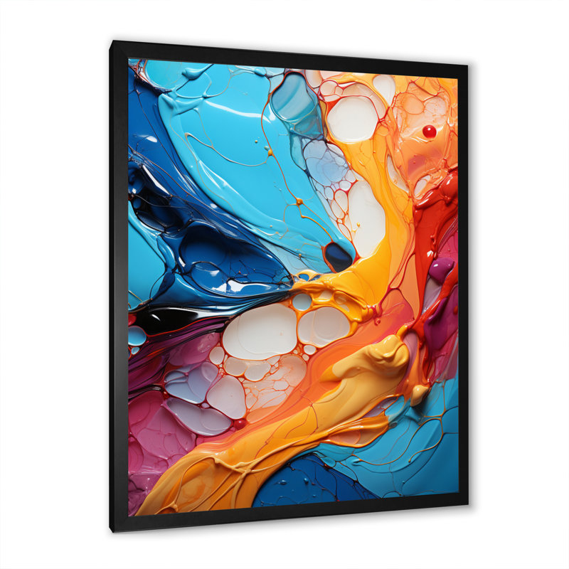 Collage symphonique abstrait sarcelle orange fractal, Cadre photo noir, H 32 po x l 16 po x P 1 po