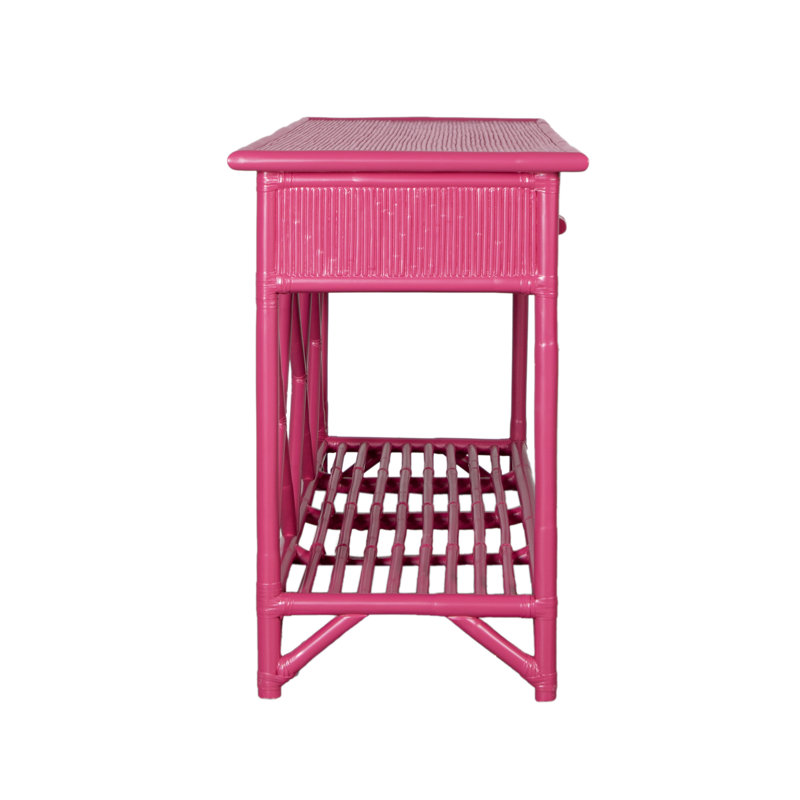 54'' Wide 3 Drawer Rattan Wood Sideboard, Hot Pink