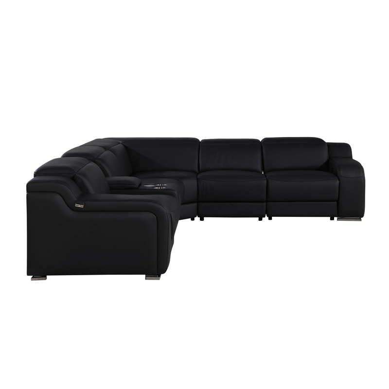 Stanya 6 - Piece Top Grain Italian Leather Power Reclining Sectional, Black Genuine Leather