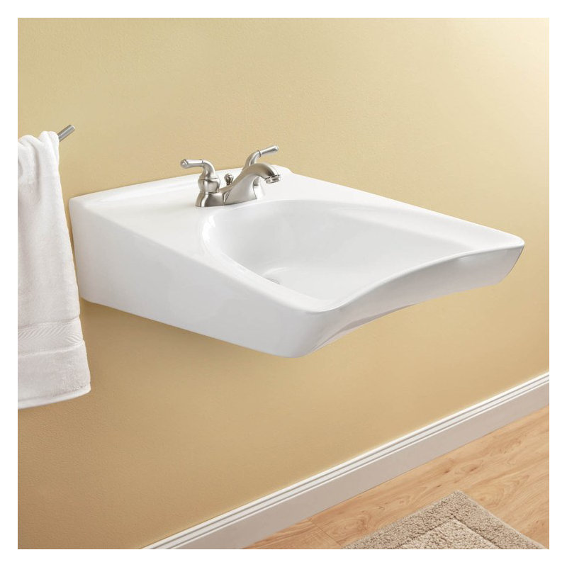 Commercial Vitreous China U-Shaped Bathroom Sink, 4" Centers, Cotton, Bone