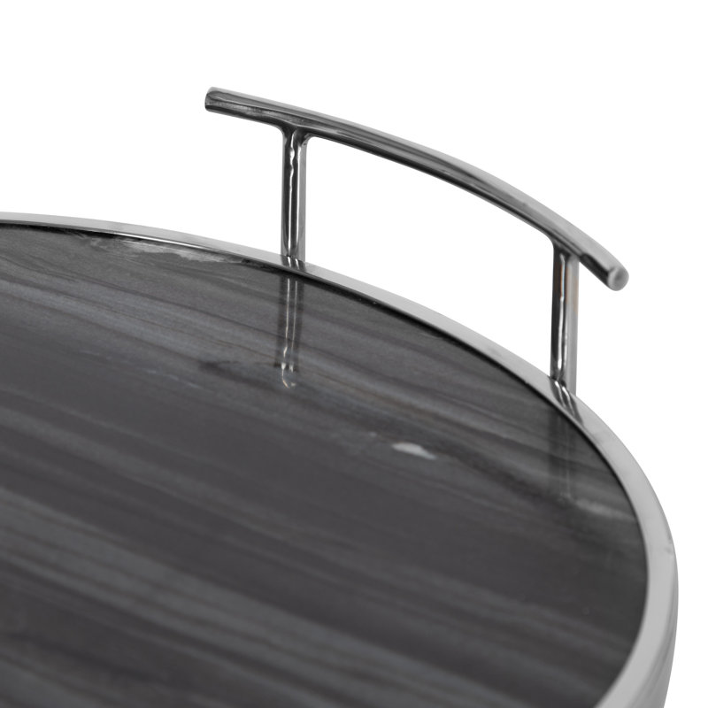 Coss Marble Tray, Gray Marble/Silver