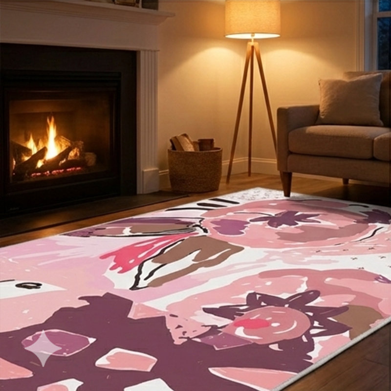 Joffre Artistic Floral Abstract Pink & Plum Washable Area Rug