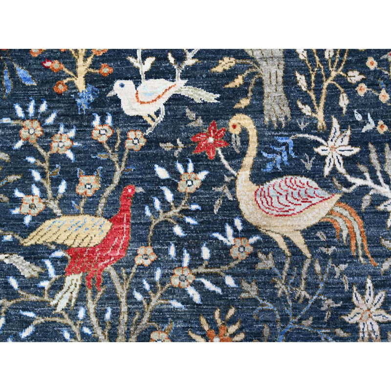 Tapis rond en laine douce noué à la main 9 pi 6 po x 9 pi 6 po bleu Yale E147D361E5DA4A509E617E50E294D733