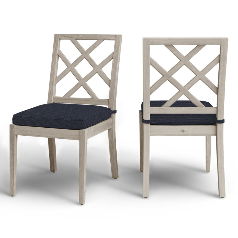 Haley Patio Dining Side Chair with Cushions, Oyster Teak, Linen Navy, Welt
