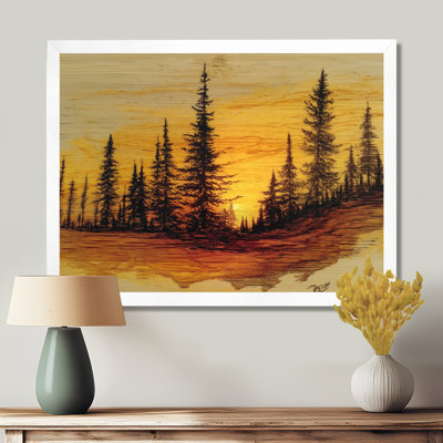 Winter Sunset In Alaska Forest - Alaska Canvas Wall Art, Black Landscape Framed Wall Art